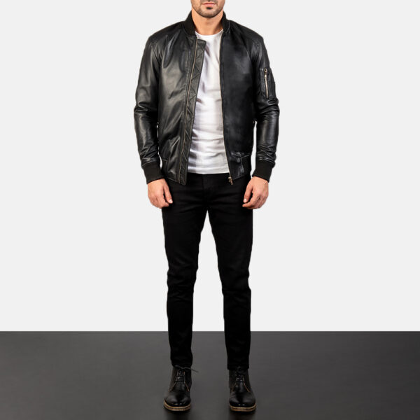 Bomia  Black Leather Bomber Jacket