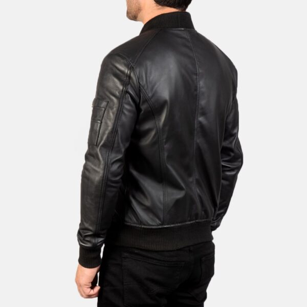 Bomia  Black Leather Bomber Jacket - Image 3