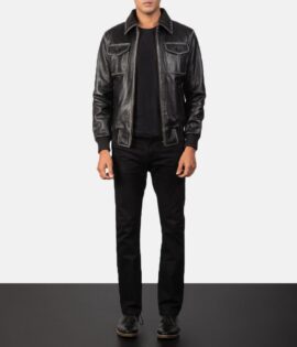 Aaron  Leather Bomber Jacketc