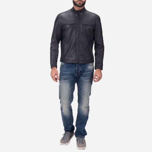 Damian Black Leather Biker Jacket - Image 2