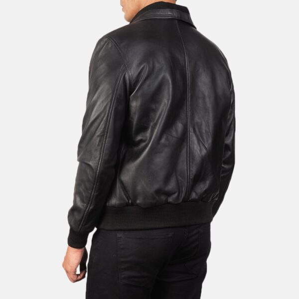Air Rolf Black Leather Bomber Jacket - Image 2