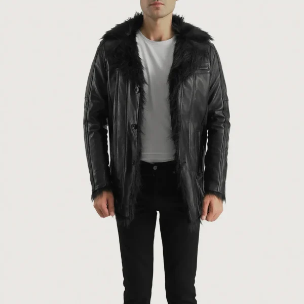 Furcliff Black Leather Coat - Image 3