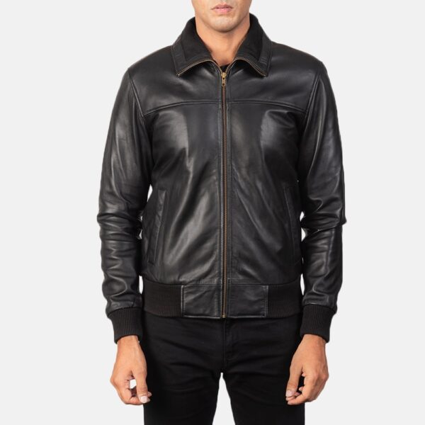 Air Rolf Black Leather Bomber Jacket - Image 3
