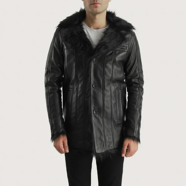 Furcliff Black Leather Coat - Image 4