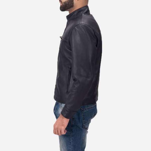 Damian Black Leather Biker Jacket - Image 5
