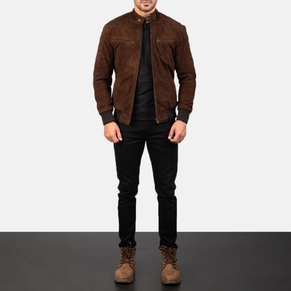 Sven Leather And Mocha Suede Bomber Jacket - Image 4