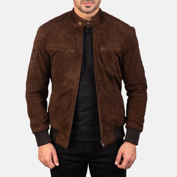 Sven Leather And Mocha Suede Bomber Jacket - Image 2