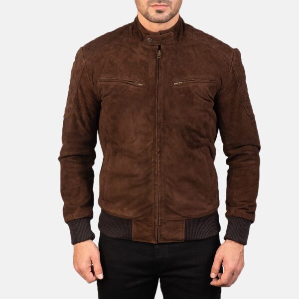 Sven Leather And Mocha Suede Bomber Jacket - Image 6