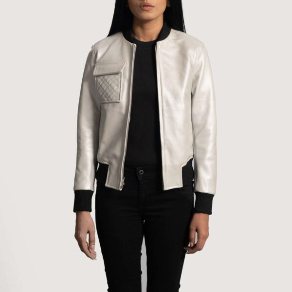 Lana Silver Leather Bomber Jacket - Image 4