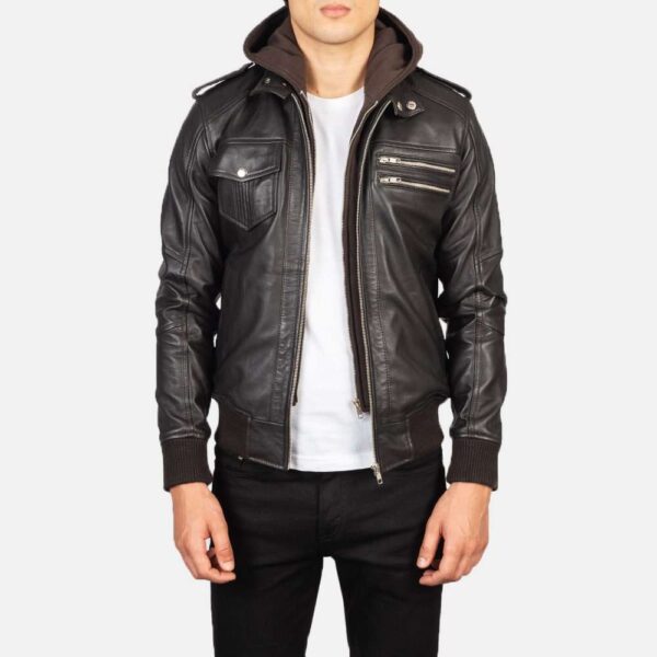 Bravado Black Hooded Leather Bomber Jacket
