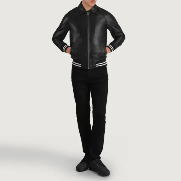 Walton Black Leather Varsity Jacket