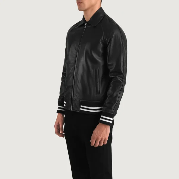 Walton Black Leather Varsity Jacket - Image 4
