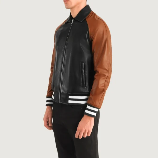 Walton Black & Brown Leather Varsity Jacket - Image 4