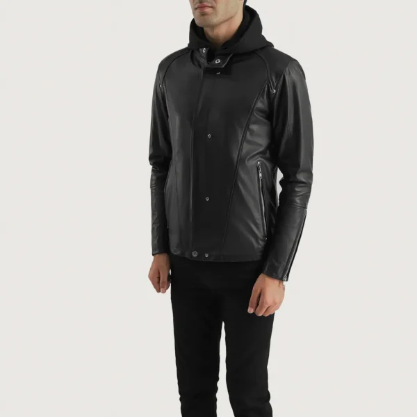 Highschool Black Hooded Leather Jacket - Image 6