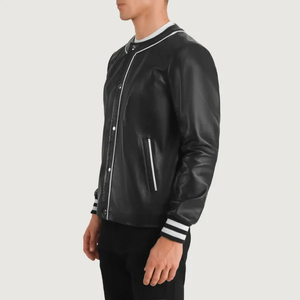 Willis Black Leather Varsity Jacket - Image 5