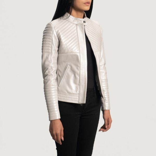 Ice Maiden Silver Quilted Leather Biker Jacket - Image 6