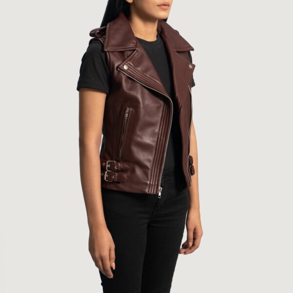 Rhonda Maroon Leather Biker Vest - Image 4