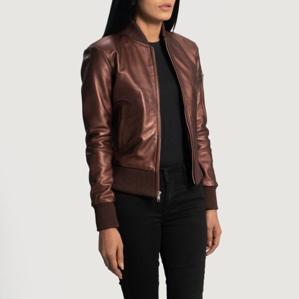 Reida Maroon Leather Bomber Jacket - Image 2