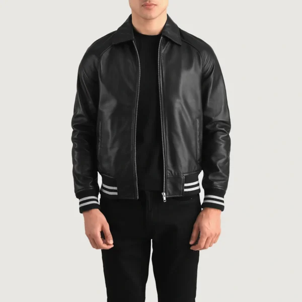 Walton Black Leather Varsity Jacket - Image 3