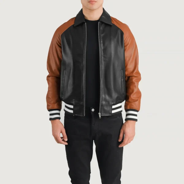 Walton Black & Brown Leather Varsity Jacket - Image 3