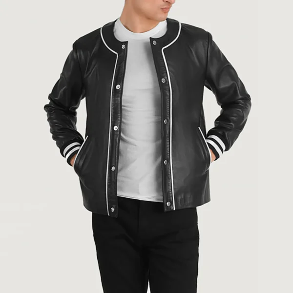 Willis Black Leather Varsity Jacket - Image 4