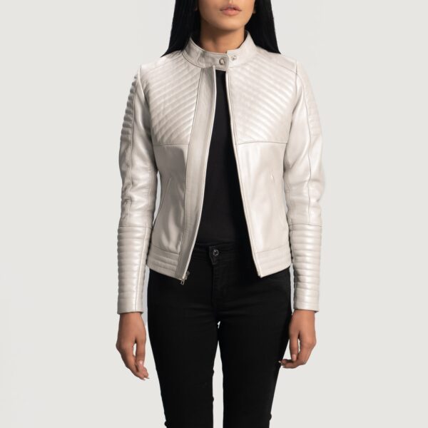 Ice Maiden Silver Quilted Leather Biker Jacket - Image 5