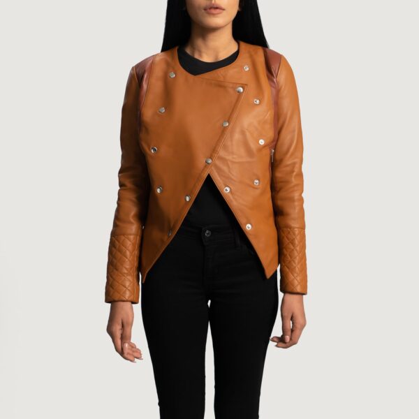 County Tan Overlap Leather Jacket - Image 5