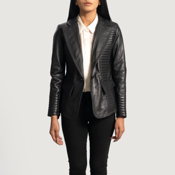 Selina Black Leather Blazer - Image 5