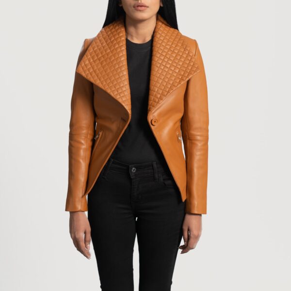 Lee Tan Brown Leather Blazer - Image 4