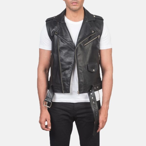 Sullivan Black Leather Biker Vest - Image 2