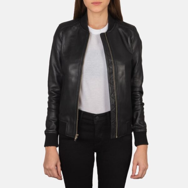 Bliss Black Leather Bomber Jacket - Image 3