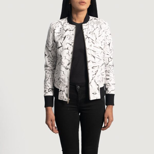 Donna Blake White Leather Bomber Jacket - Image 6