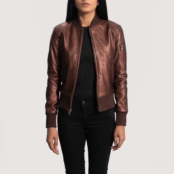 Reida Maroon Leather Bomber Jacket - Image 5
