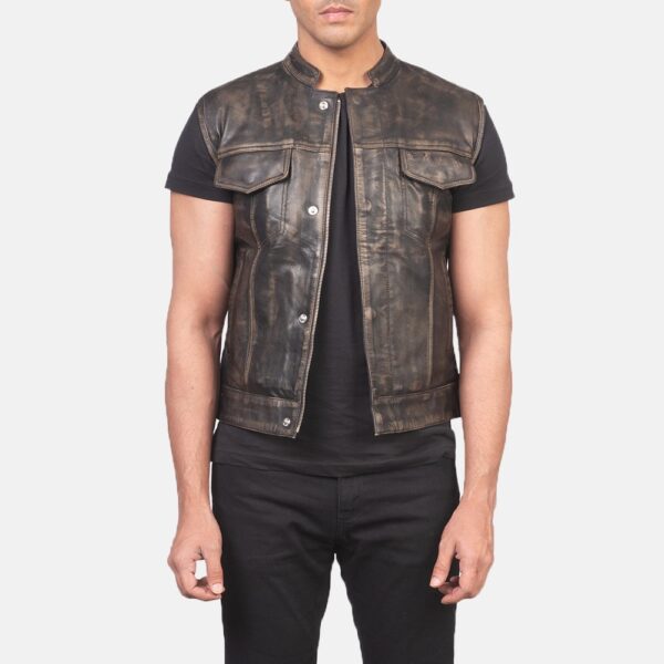Atlas Moto Distressed Brown Leather Vest - Image 3