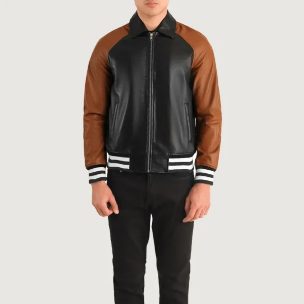 Walton Black & Brown Leather Varsity Jacket - Image 2