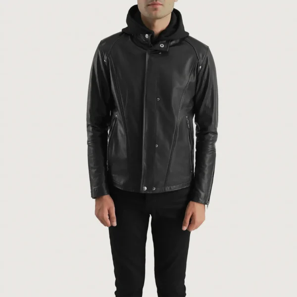 Highschool Black Hooded Leather Jacket - Image 4