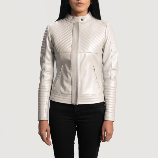 Ice Maiden Silver Quilted Leather Biker Jacket - Image 4