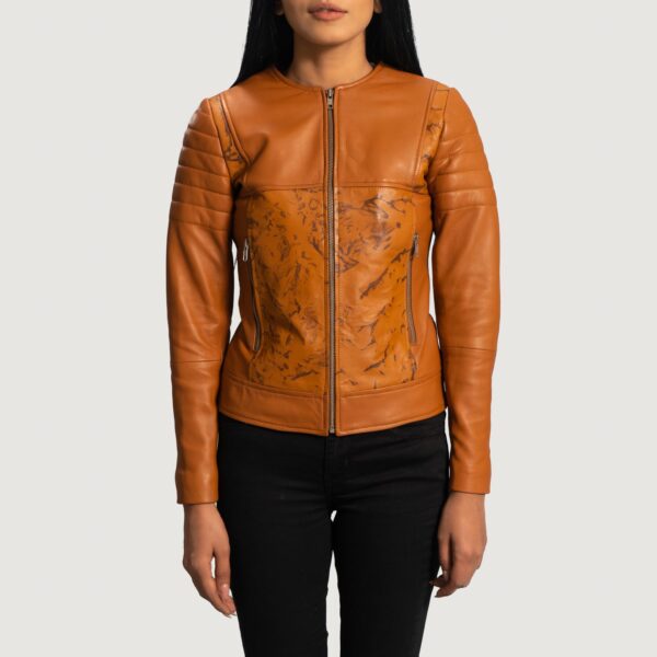 Sandy Tan Dye Leather Biker Jacket - Image 4
