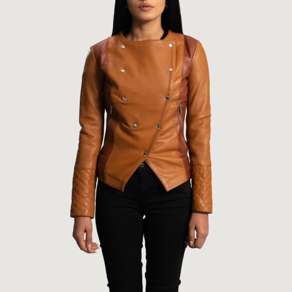 County Tan Overlap Leather Jacket - Image 4