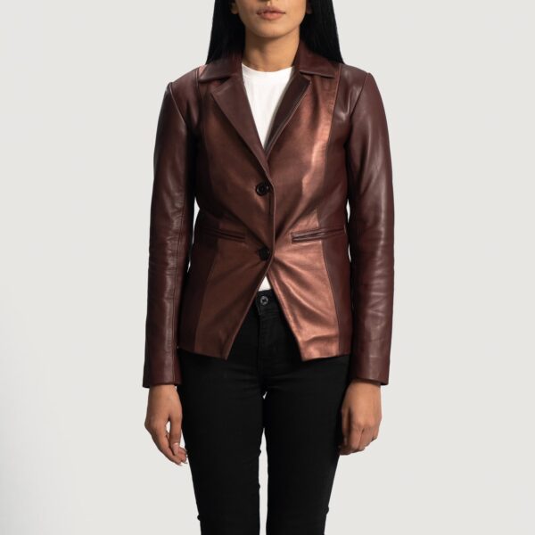 Ruby Metallic Maroon Leather Blazer - Image 4