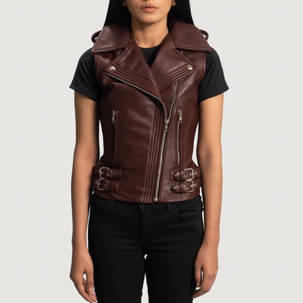 Rhonda Maroon Leather Biker Vest - Image 2