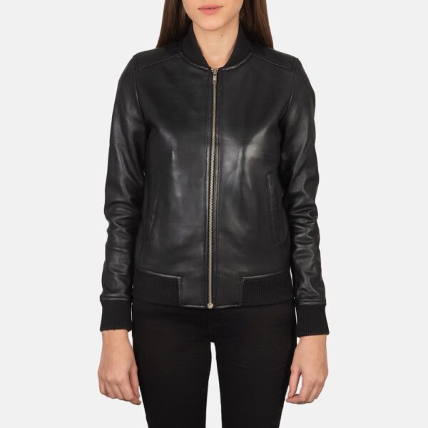 Bliss Black Leather Bomber Jacket - Image 4