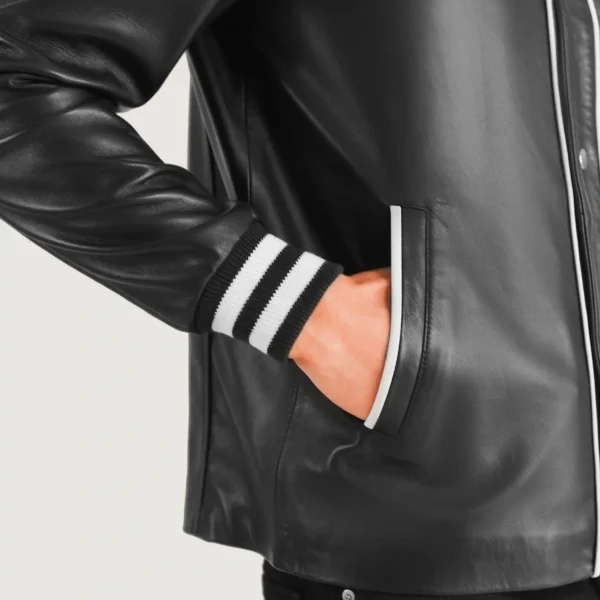 Willis Black Leather Varsity Jacket - Image 2