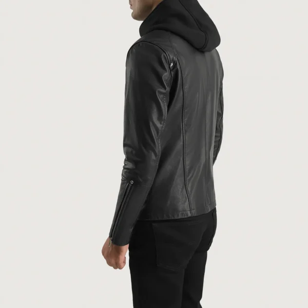 Highschool Black Hooded Leather Jacket - Image 3