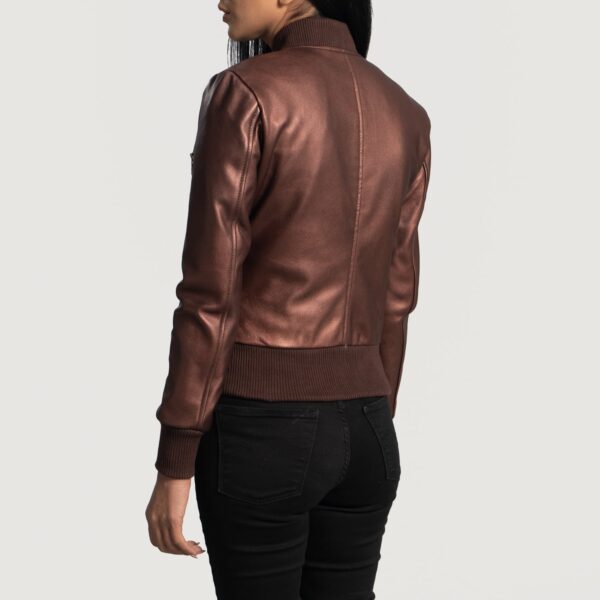 Reida Maroon Leather Bomber Jacket - Image 4