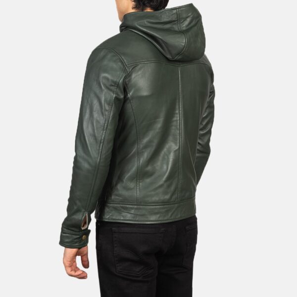Baston Green Hooded Leather Bomber Jacket - Image 4