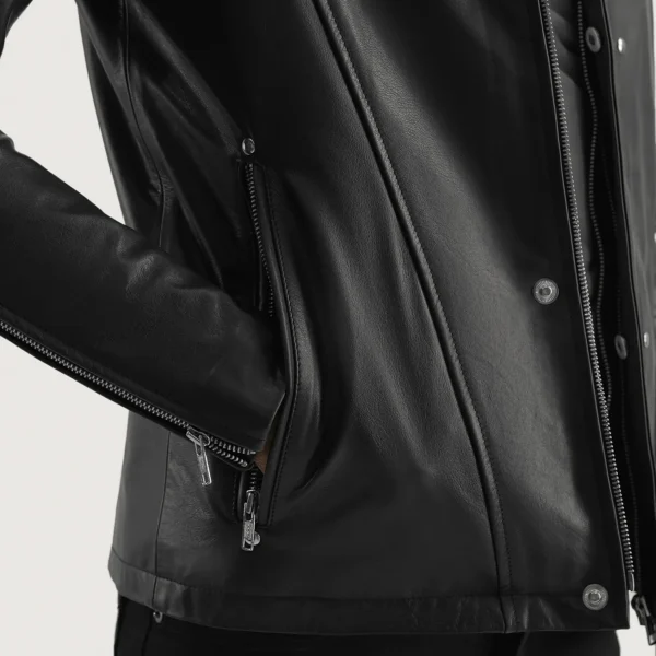 Highschool Black Hooded Leather Jacket - Image 2