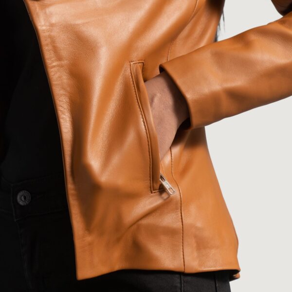 Lee Tan Brown Leather Blazer - Image 3