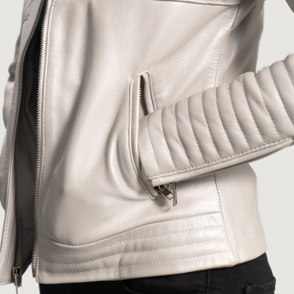 Ice Maiden Silver Quilted Leather Biker Jacket - Image 2