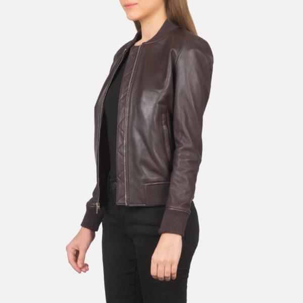 Bliss Maroon Leather Bomber Jacket - Image 3